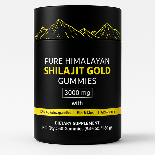 Pure Himalayan Shilajit Gummies supplement bottle – natural energy, stamina, and focus support