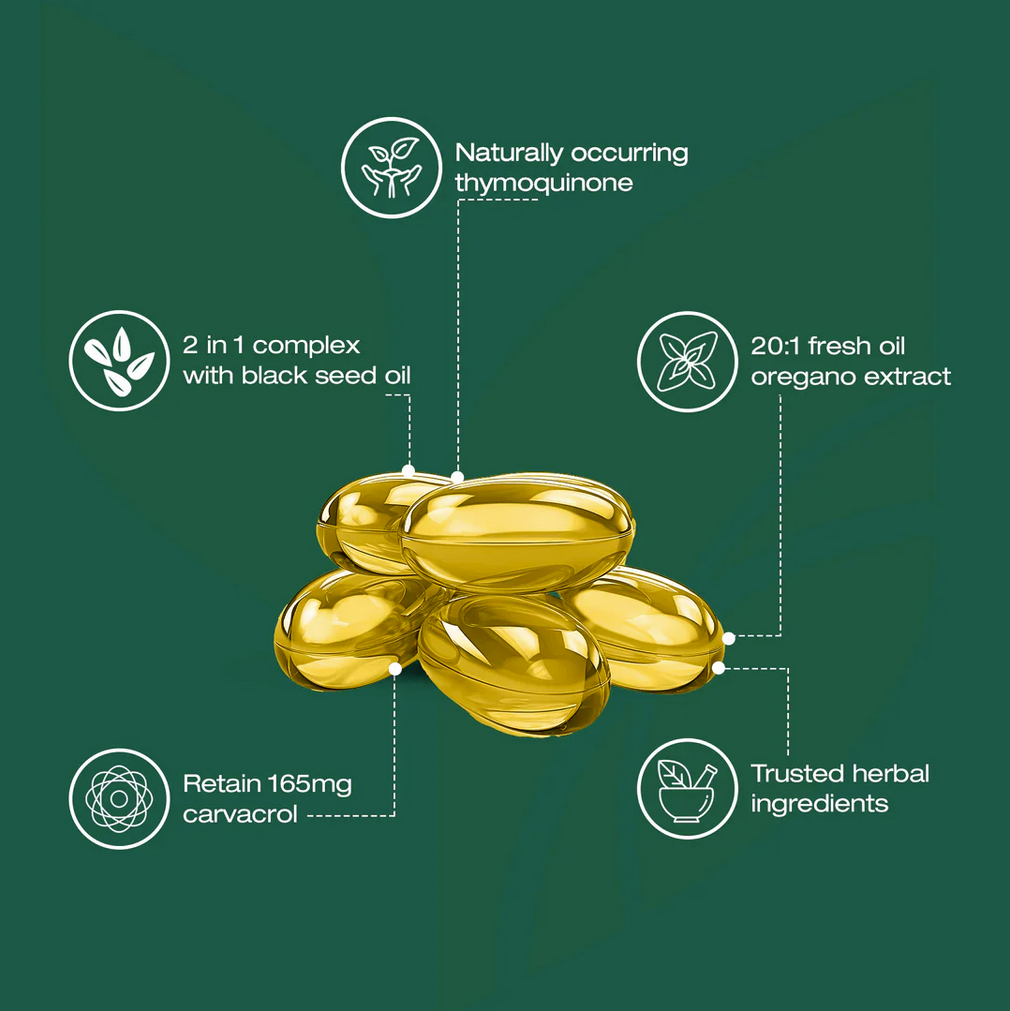 Oil of Oregano Softgels with Black Seed Oil for General Daily Use – 60 Softgels