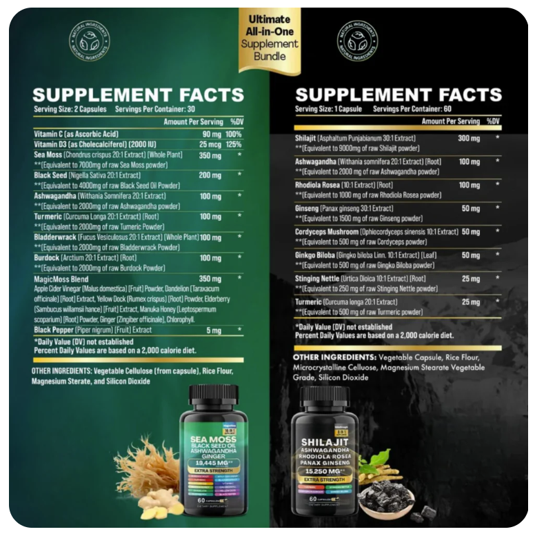 Shilajit & Sea Moss Supplement Bundle for General Daily Use