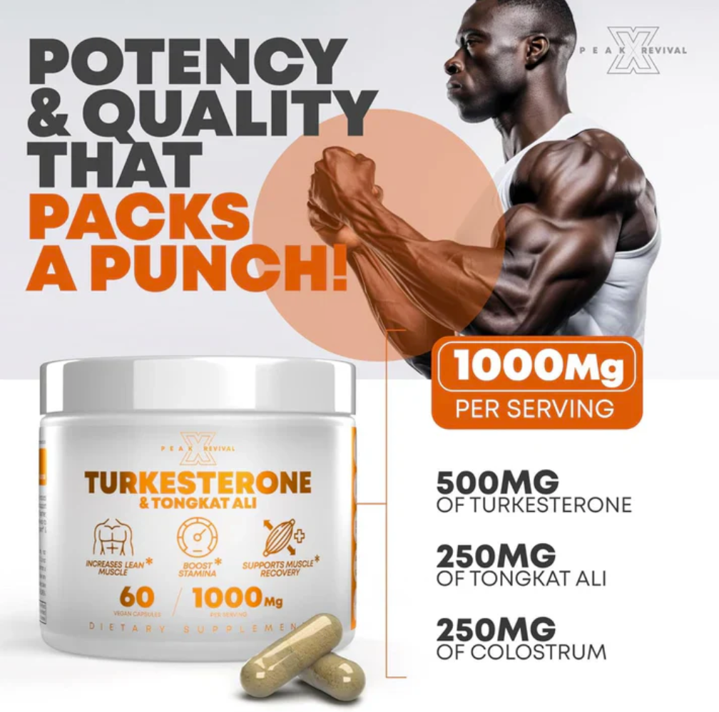 Testosterone support with Turkesterone and Tongkat Ali – natural supplement for men’s strength, energy, and workout recovery