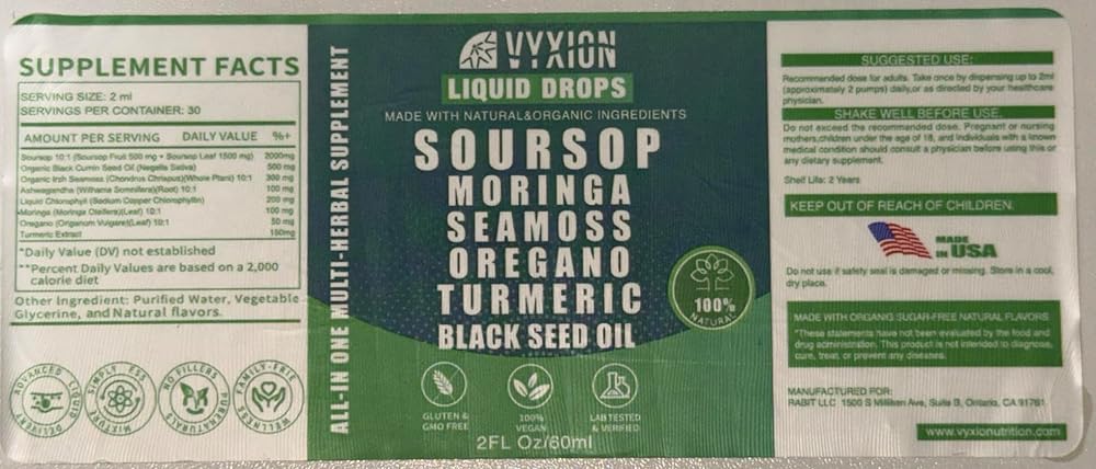 Vyxion Herbal Bitters Liquid Drops with Soursop & Sea Moss Extracts – 2 fl oz