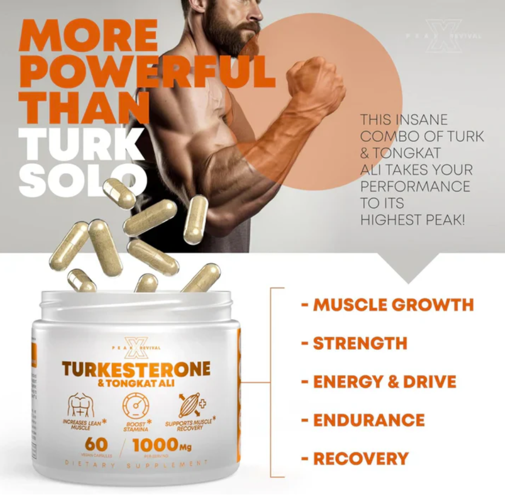 Turkesterone and Tongkat Ali capsules supplement – boosts muscle growth, strength, stamina, endurance, and recovery with 1000mg testosterone support