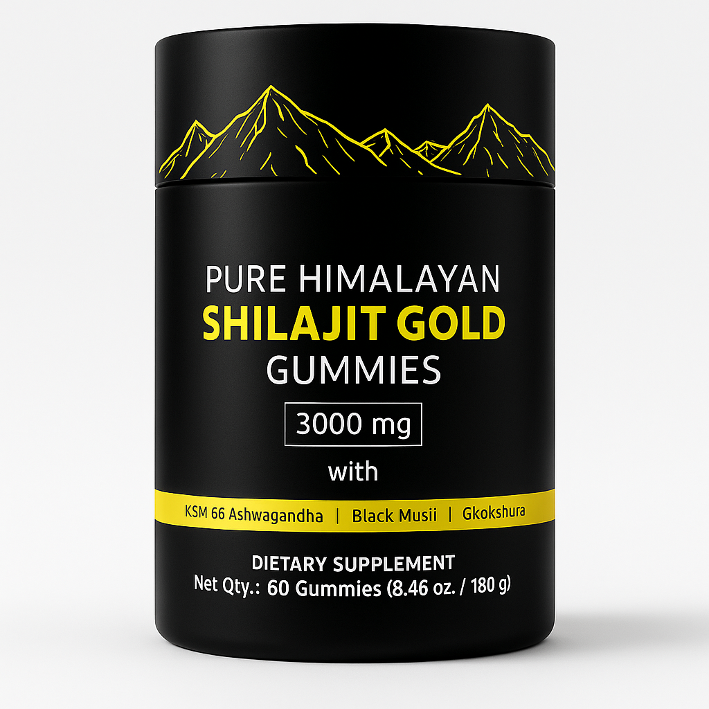 Pure Himalayan Shilajit Gummies supplement bottle – natural energy, stamina, and focus support