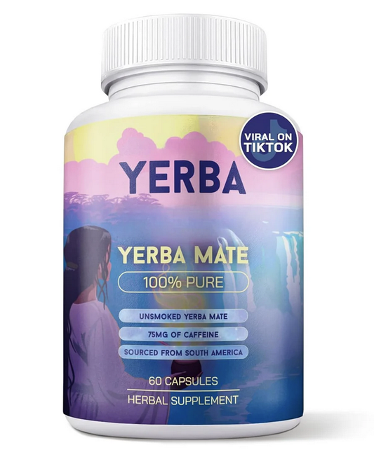 Yerba Mate capsules 100% pure herbal supplement – unsmoked leaves, 75mg caffeine, viral TikTok energy booster from South America