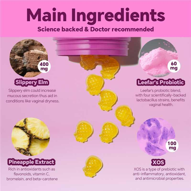 Delicious probiotic gummies with prebiotics and Slippery Elm for feminine balance